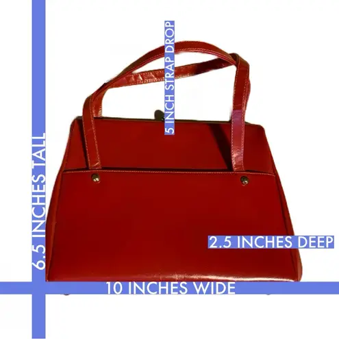 VINTAGE CIRCA 1960’S JANA RED LEATHER KISS LOCK SATCHEL BAG W/CHANGE PURSE