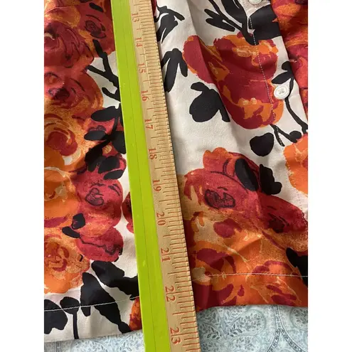 Frances Valentine Harriet Red Silk Blouse Women's Size Small Floral Button Front