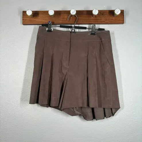 Halston Heritage Size 6 Tobacco Brown Taupe Pleated Micro Suede Skirt Shorts