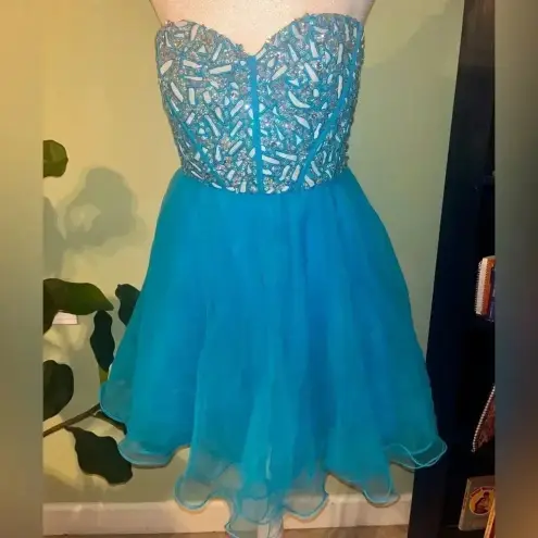 NWT Narianna Corset Back Strapless Blue Tulle Babydoll Dress M Green Size M