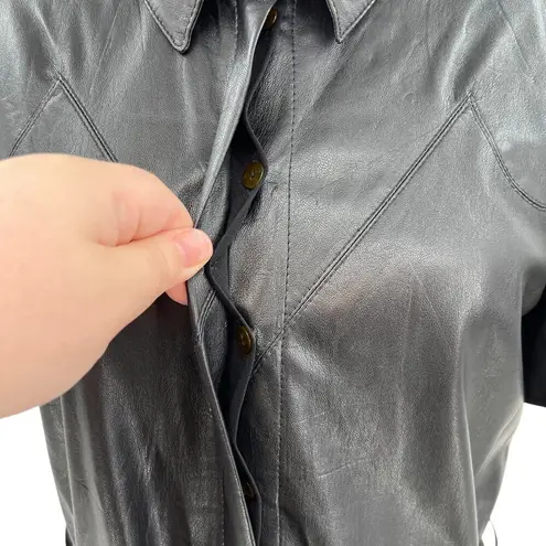 Nanushka Roberta Black Faux Leather Mini Shirt Dress Western Size Medium