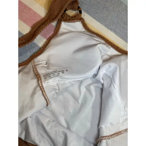 None NWOT Brown Smocked One-Piece Swimsuit with Tortoise Ring Detail - Size S