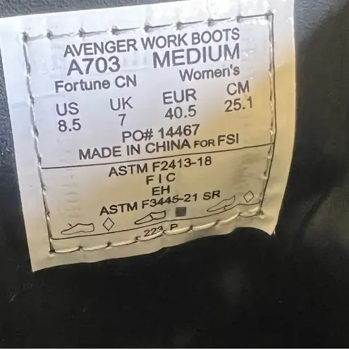 Avenger Fortune Carbon Safety Toe Women's Lace Up Boot Size 8.5 SKU#241226 Black