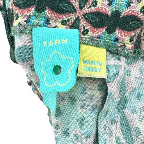 Farm Rio Women's Jumpsuit Green Tile Floral Border Spaghetti Strap Size S