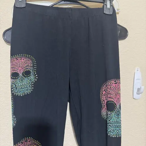 Vocal Black Leggings Women's S Rhinestone Sugar Skulls Biker Grunge Day of Dead