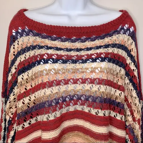 Umgee Boho Oversized Red Stripe Crochet Sweater