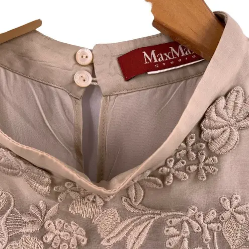 Max Mara Beige Chiffon Overlay Lace Embellished Shift Dress