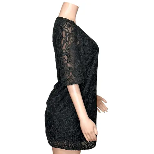 Sézane Gabin Guipure Embroidered Lace Mini Dress, Black, FR34/US2