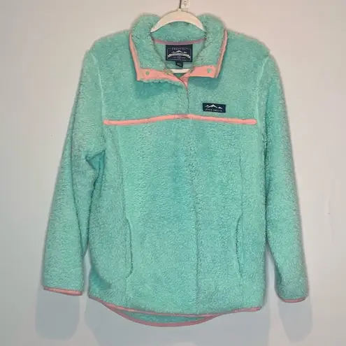 Lauren James  Aspen Sherpa Snap Pullover Mint Blue  Pink Trim