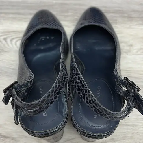 Bandolino Blue Snakeskin Print Double Buckle Sling Back 3" Block Heels Size 7.5M