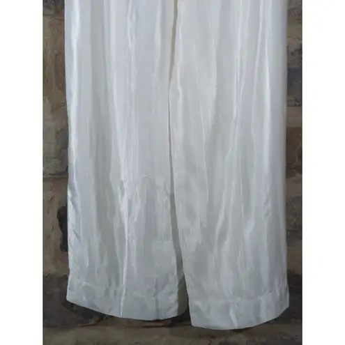 Elie Tahari Catherine Wide Leg Belted Pants Woman's 8 White Subtle Striped
