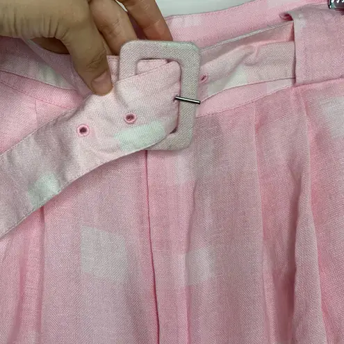 Solid & Striped Paperbag-Waist Plad Linen Shorts Women Pink Small