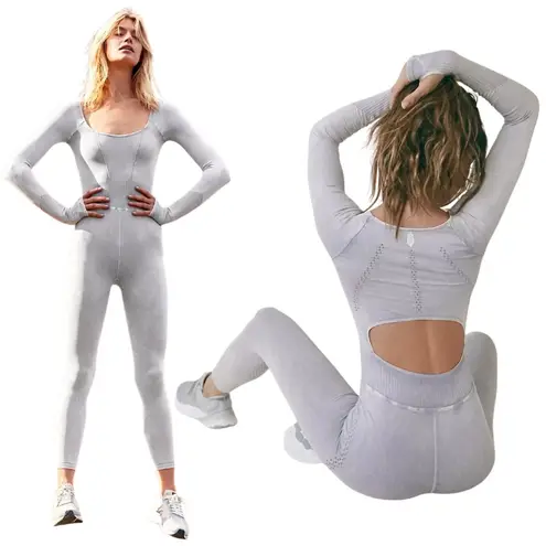 FP Movement Free People Good Karma Long Sleeve Jumpsuit Women's M/L Ice Gray NWT Size undefined