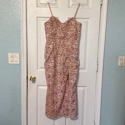 Sau Lee Celina Sheer Lace Bustier Midi Dress Size US 10 Blush Pink