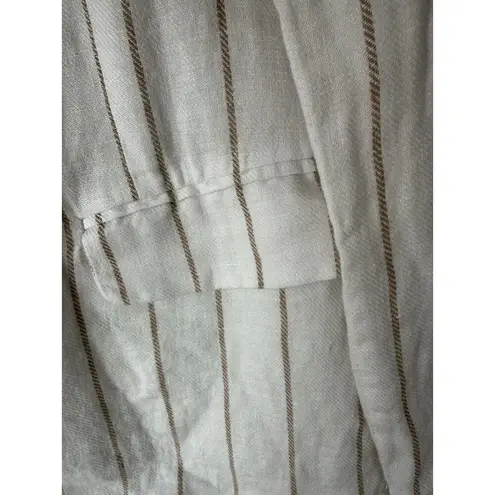 H by Halston NWT White Tan Womens Striped Linen Blazer Lagenlook Size Large
