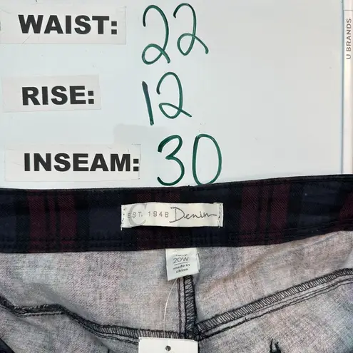 Est. 1946 Denim Burgundy Blue Plaid Skinny Leg Pants Curvy Size 20W NEW