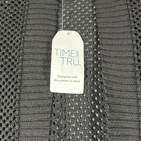 Time and Tru Womens S/M Black Crochet Ruana Open Front Cover Up NWT