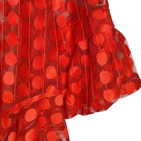 DAMEE Red Polka Dot Sheer Mesh Peplum Button Front Jacket Gray Size XL Korea