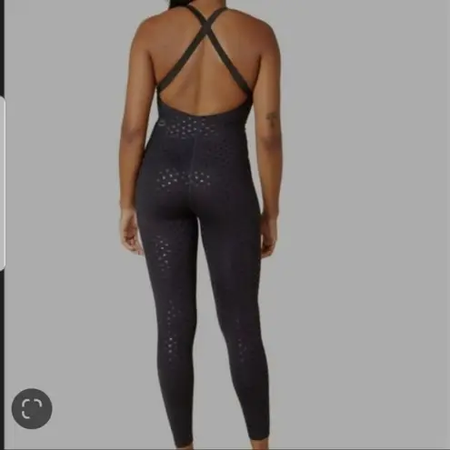 Beyond Yoga Shiny Black Heart Feminine Athleisure Bodycon Jumpsuit Size Small