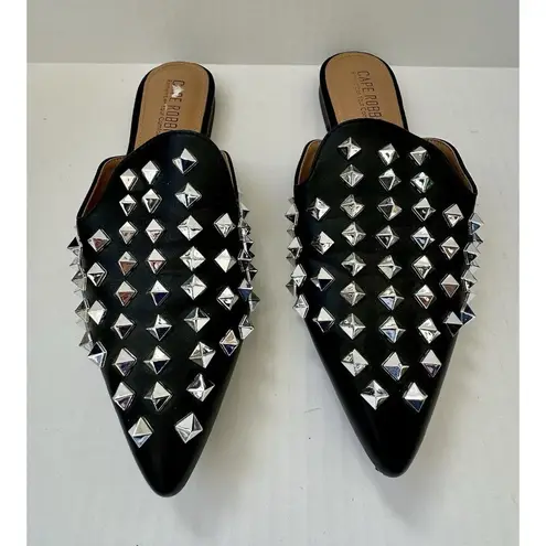 Cape Robbin Enny Silver Studded Mules Black Women SZ 6.5