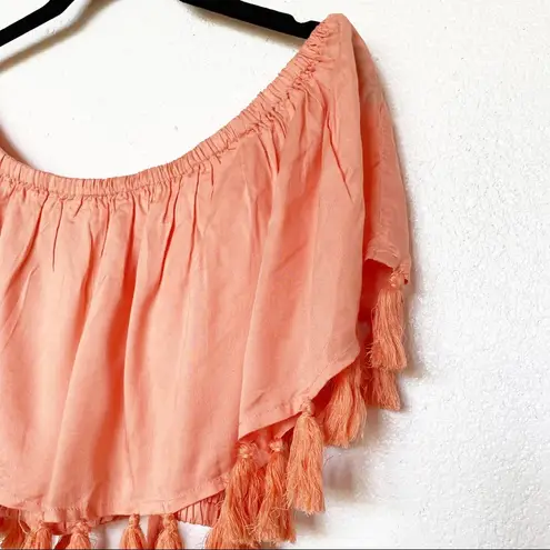 ASOS  Swim Tassel Off the Shoulder Peach Crop Top Size 8