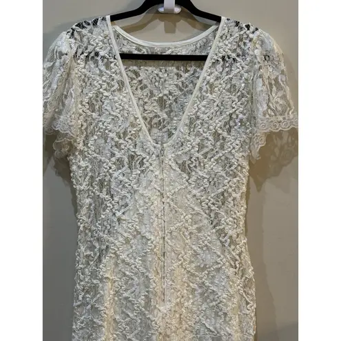 HW Collections Formal Womens Dress Size 12 Lace Cream Ribbon Sequin Vintage