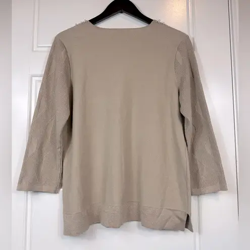 Karl Lagerfeld PARIS Women’s Classic Embellished V-Neck Sweater Tan Size Medium