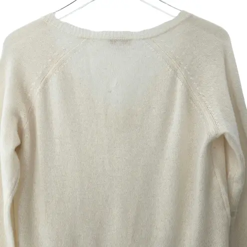 Minnie Rose Cashmere Frayed Edge V Neck Sweater Size Small Cream