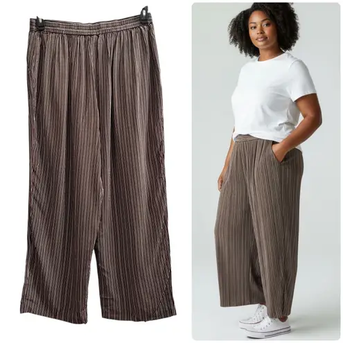 Jennifer Moore Silk Brown White Striped Pocket Lightweight Pant Plus Size 20W