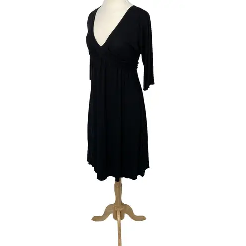 Velvet By Graham And Spencer V-Neck Dress Black Midi Knee Length Womens Medium