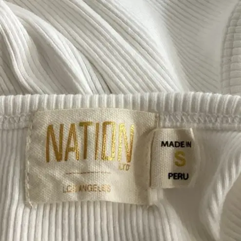 Nation Ltd Gigi White Rib Sleeveless Bow Tie-Strap Cami Camisole Tank Blouse Top