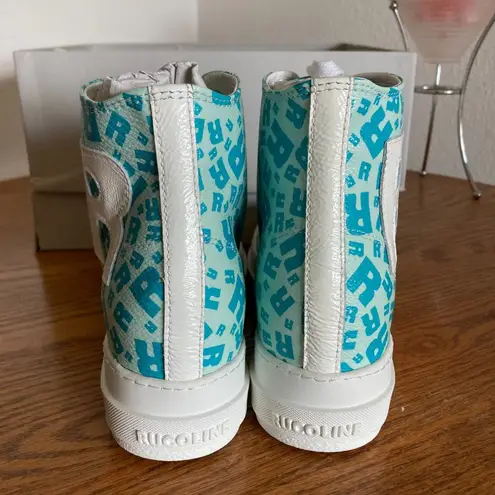 Ruco Line women's size 35 IT hidden wedge heel ' R ' logo print leather sneakers White