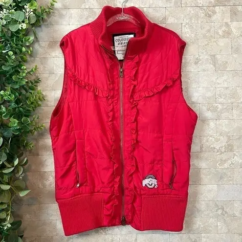 Colosseum Ohio State  Athletics Sleeveless Puffer Vest Jacket Red Ruffle Size L