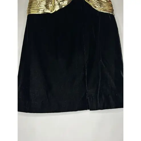 AJ Bari Black Gold Metallic Velvet Strapless Cocktail Party Dress 80s NWT Size 4