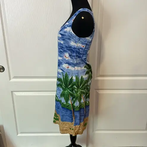 VTG HAWAIIAN PALM TREE BEACH SCENE TANK DRESS Blue