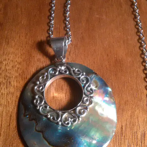 Abalone Wreath Design Sterling Silver Pendant Stainless Steel Necklace