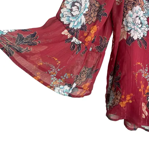 Luxology Women Top Crew Neck Bell Sleeve Pullover Lined Metallic Thread XL Rust