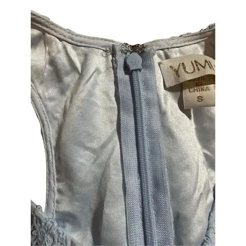 Yumi Kim Save The Date Floral Lace High Neck Dress in Baby Blue Sz Small