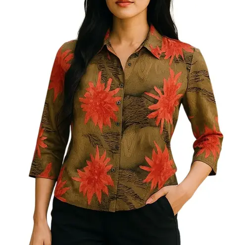 Alberto Makali Vintage Y2K Crinkle Abstract Blouse Brown/Pink Small NWOT