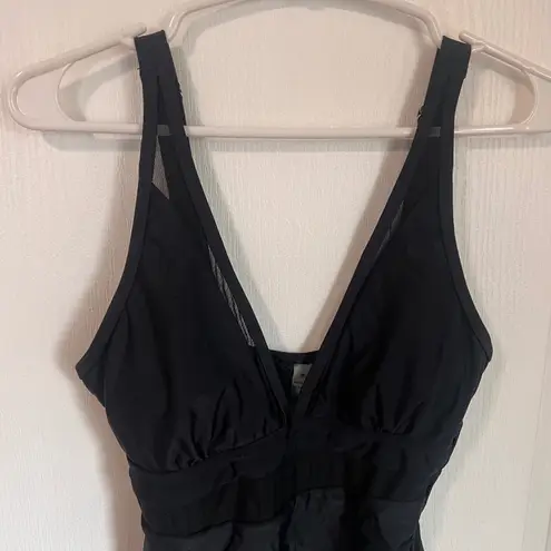 Black One Piece Swimsuit V Neck Tummy Control Ruched Size Small NWOT