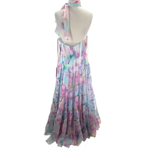 Mac Duggal NWT Floral Print Asymmetrical Halter Neck Tiered Gown