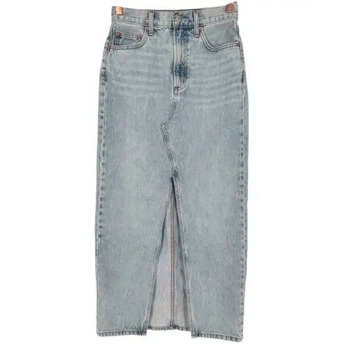 Aritzia Denim Forum The '90s Vintage Maxi Denim Skirt Jean Skirt Size 24 Slit Blue