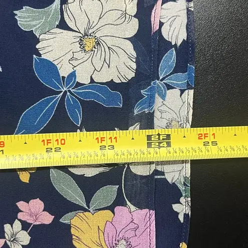 Shoshanna Women's Silk Floral Ruffle Tie Neck Flowy Navy Blue Blouse Size XS