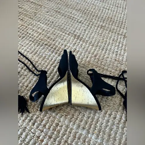 Marciano Black and Gold Wedge suede Sandals size 5.5