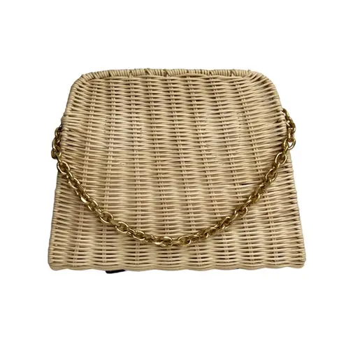 ZARA  Wicker Woven Basket Gold Chain Handbag Purse