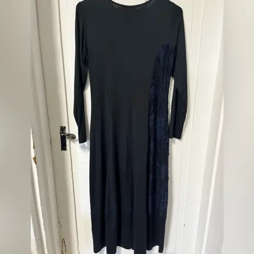 Comfy USA Dress Womens patchwork Artsy Lagenlook long sleeve modal midi dress XS Black