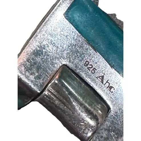 ANDREW HAMILTON CRAWFORD 925 Silver Teal Cuff Botanical Vine Modernist Bracelet Green