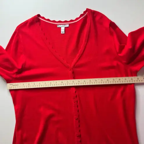 Isaac Mizrahi Isaac Mizrahi Live! Scalloped Trim Red Cardigan XL Button Front Sweater Holiday - Image 9