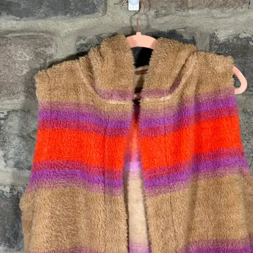 Koolaburra by UGG Fuzzy Vest L Hooded Sleeveless Orange Purple Brown Cozy Soft Size L