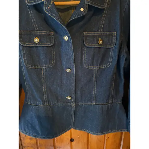 Joanna Dark Wash Denim Jacket Women's Fitted Peplum Blazer Small Blue